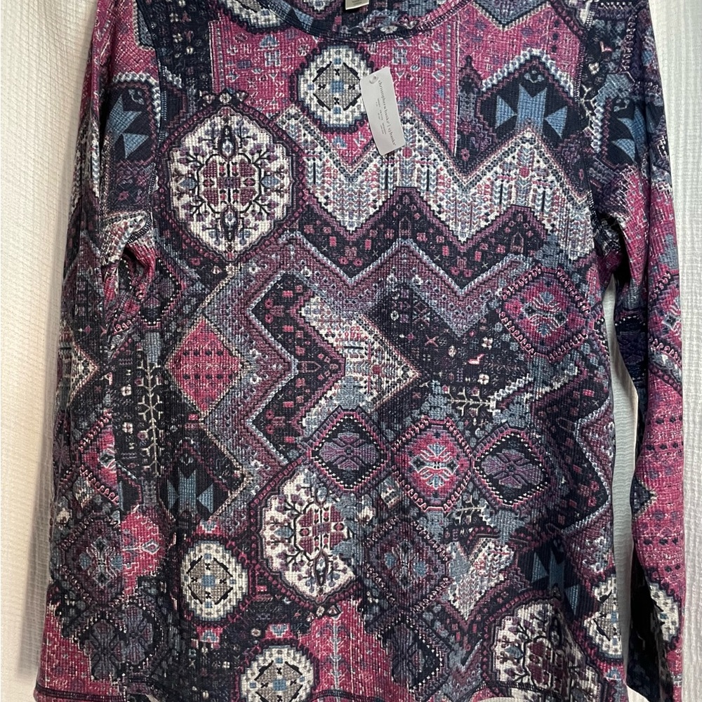 Christopher & Banks Pink and Blue Geometric Blouse